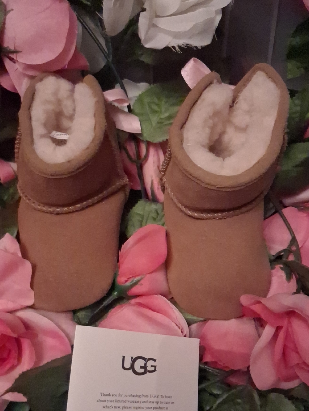 UGG Baby Cozy Shearling Booties - Chestnut Brown